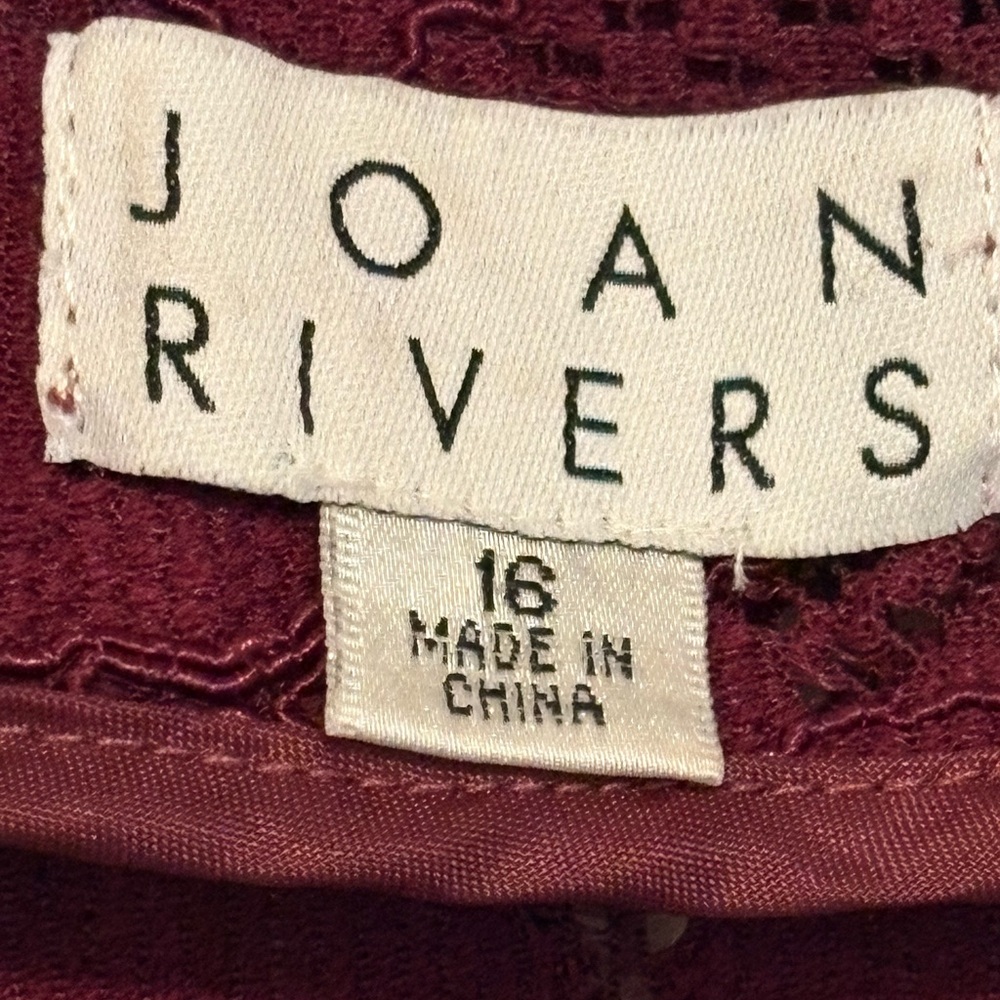 Joan Rivers Floral Lace Jacket Burgundy Plum Open Front Dressy Evening Size 16 - Picture 7 of 7